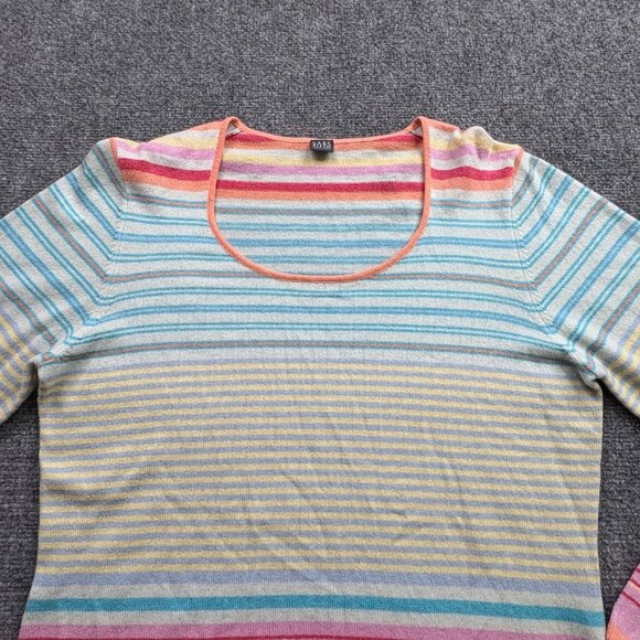 Saks Fifth Avenue Sweater Womens L Rainbow Hippie Multicolor Striped Scoop - Picture 2 of 9